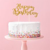 Cake Topper - Happy Birthday - Guld