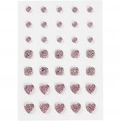 Rhinestones, (rund, fyrkant, hjärta), stl. 6+8+10 mm, rosa, 35 st./ 1 förp.