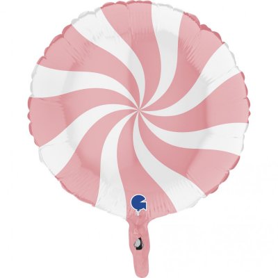 Folieballong, Swirly Vit-Matte Rosa 45 cm