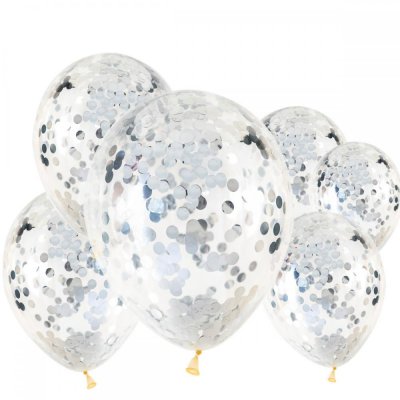 Konfettiballonger - Silver 6-pack