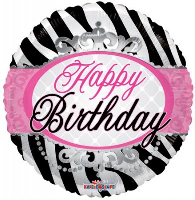 Folieballong, Rund Zebra Happy Birthday