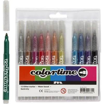 Colortime glittertusch, spets 2 mm, mixade färger, 12 st
