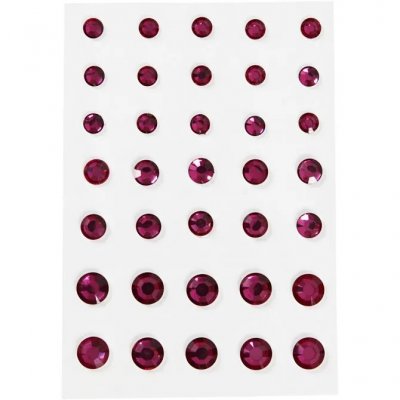 Rhinestones, rund kägla, stl. 6+8+10 mm, rosa, 35 st./ 1 förp.