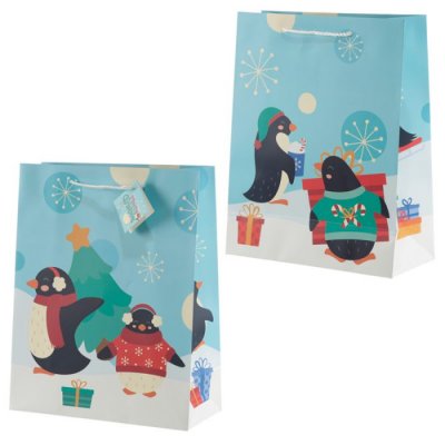 Presentpåse, Jul Pingviner - Medium